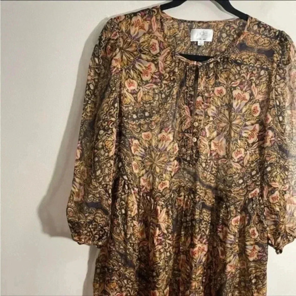 Jade by Johnny Was silk chiffon Midi Jolene dress Small - Picture 7 of 10